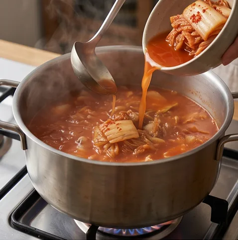 할머니 김치수제비 | 쫄깃한 손반죽으로 대충 던져 넣어야 더 깊어지는 할미 수제비 조리 단계 2 이미지 - 냄비에 물 1.2L와 멸치 다시마 팩 1개를 넣고 센 불에서 10분간 끓