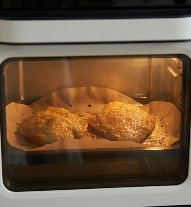 에어프라이어 가자미 구이 | 비린내 없이 겉바속촉한 저칼로리 생선 요리 조리 단계 6 이미지 - 190°C에서 10~12분간 먼저 조리하여 가자미가 노릇하게 익는지 중간